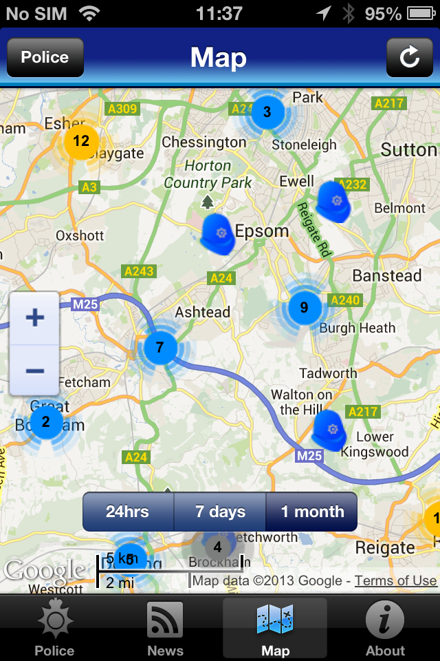 Cluster map view of Police activity