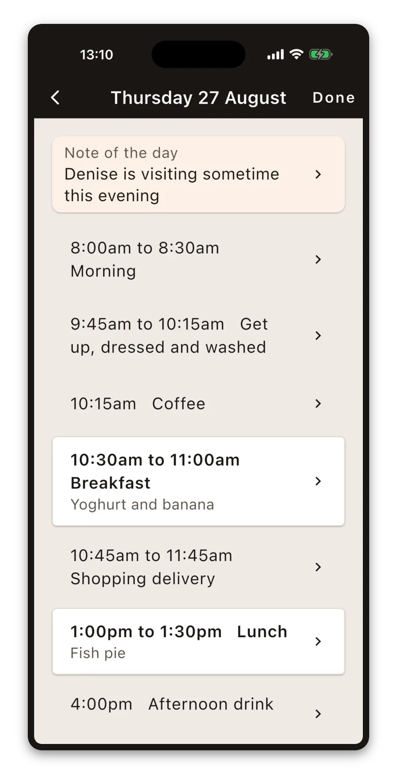 Settings in Daysome - What is happening today
