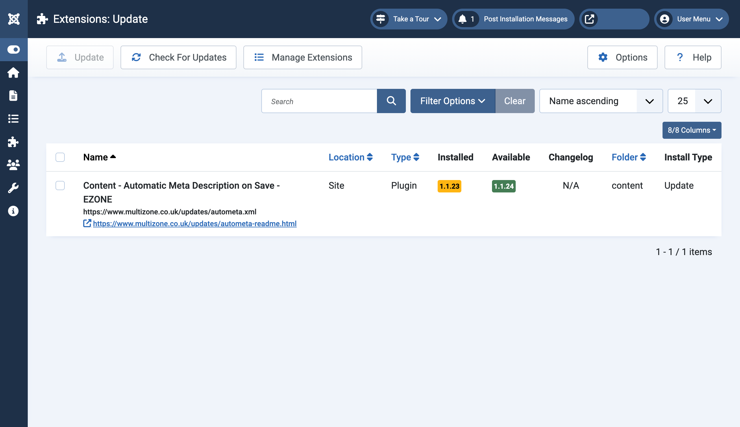 Joomla plugin update available