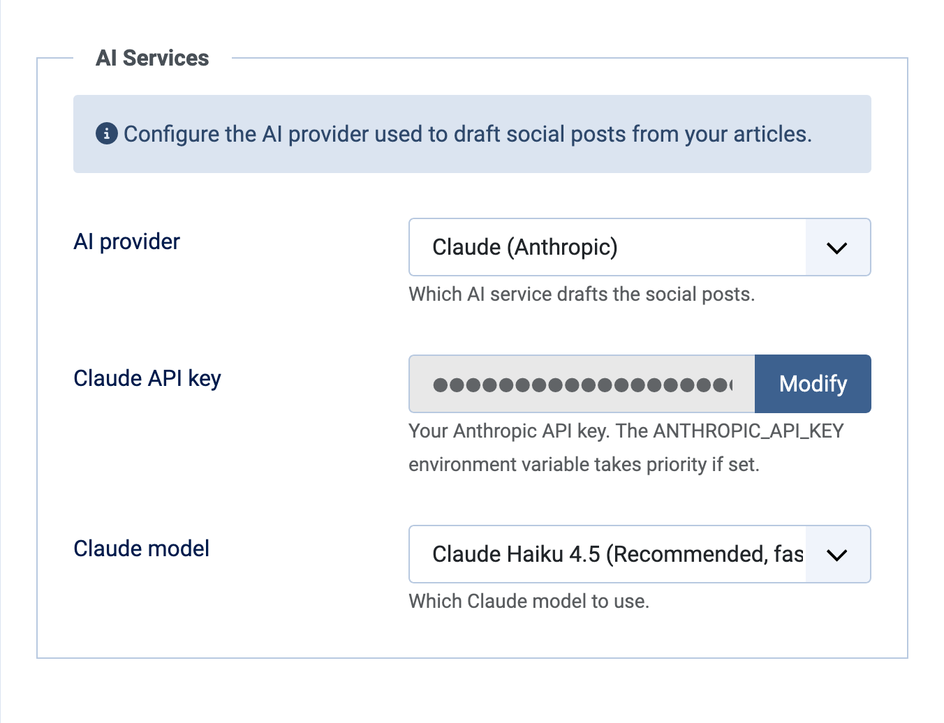 Content Amplifier - AI services options
