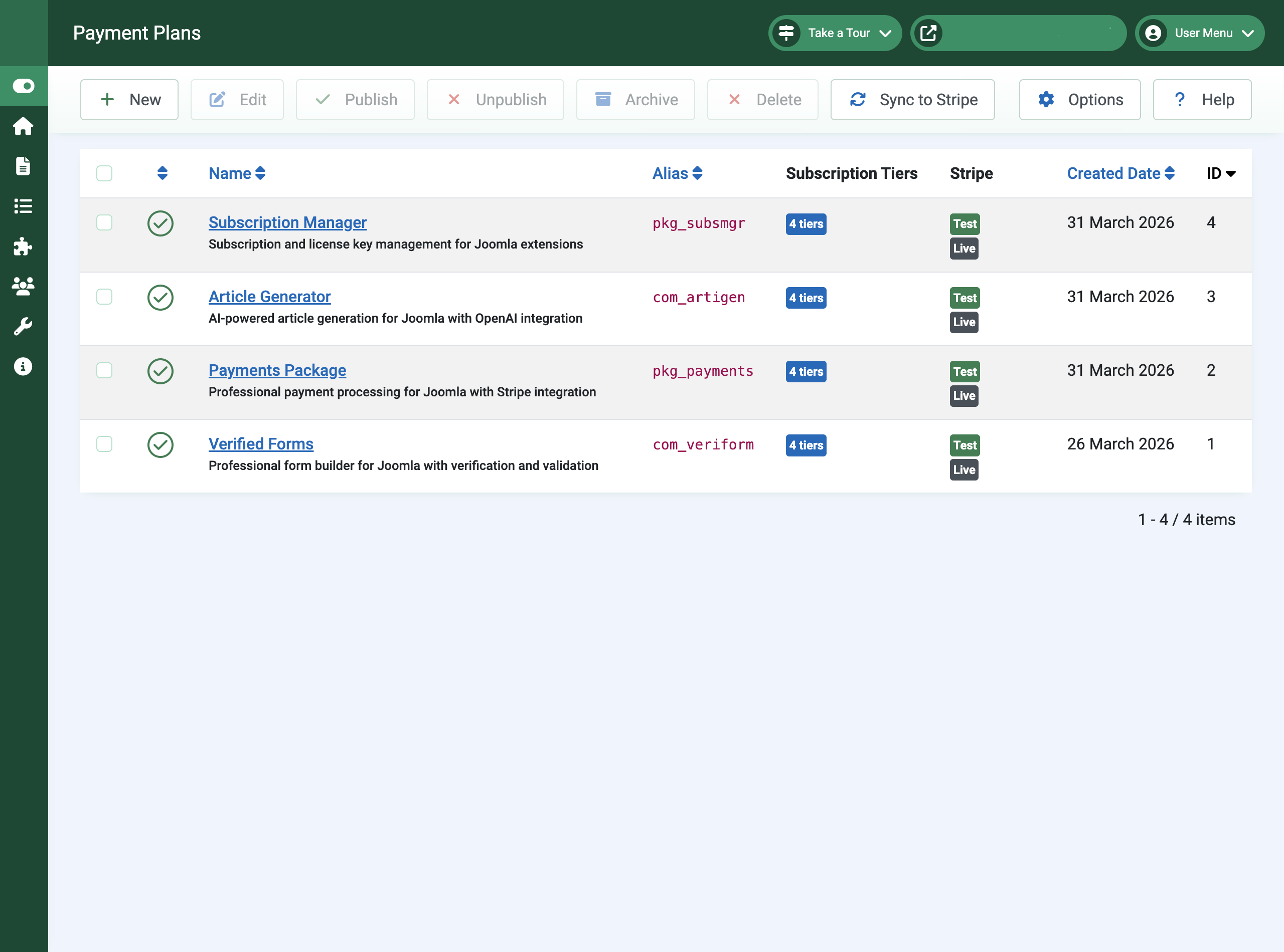 Payments via Stripe for Joomla