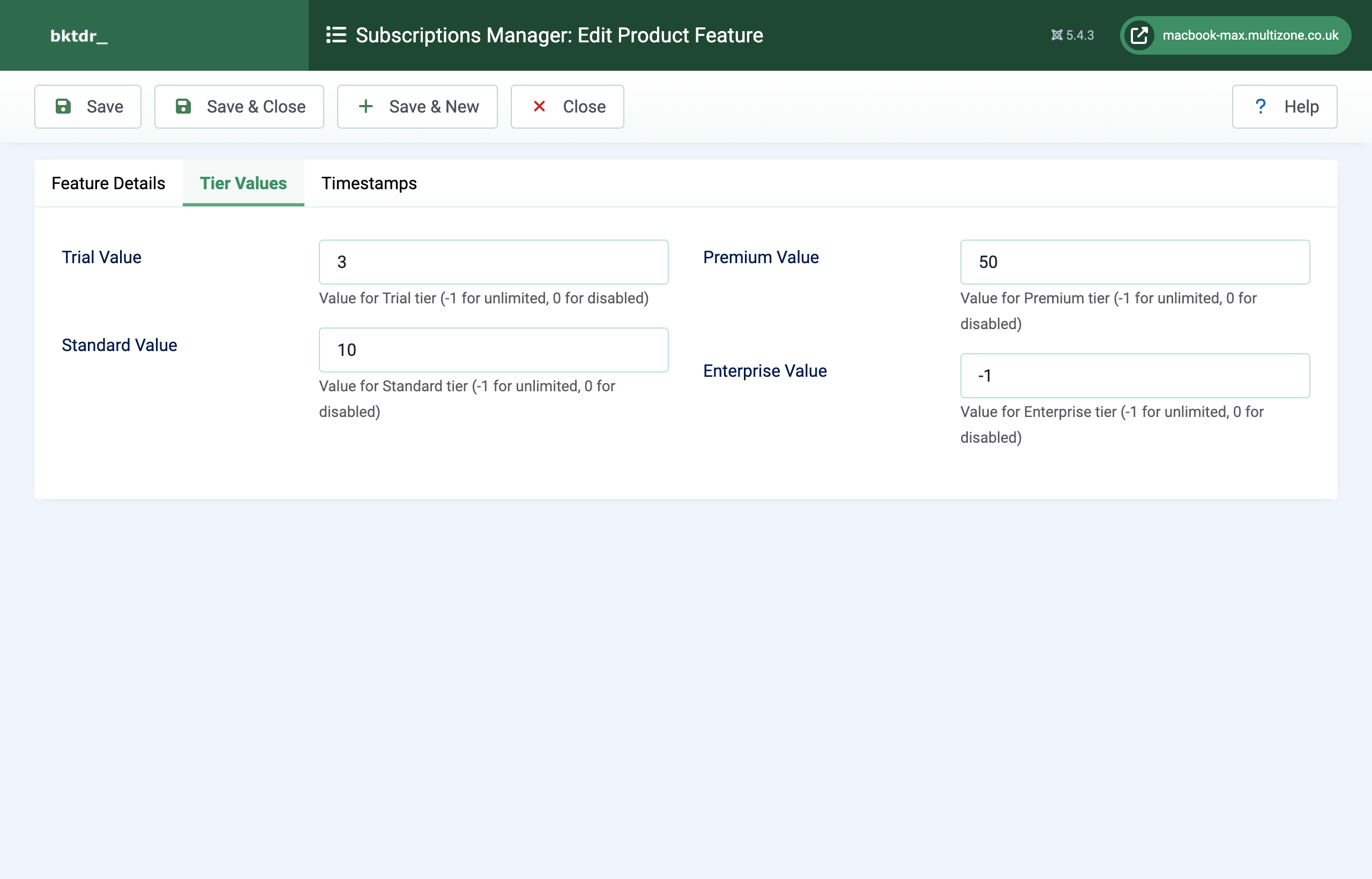 Product Feature Tier Values